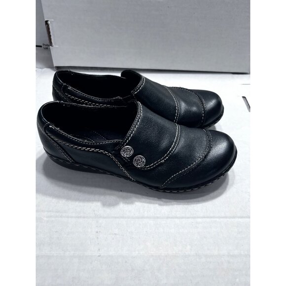 Clarks Womens Bendables Black Leather Slip-On Shoes Size 8M - Picture 1 of 8